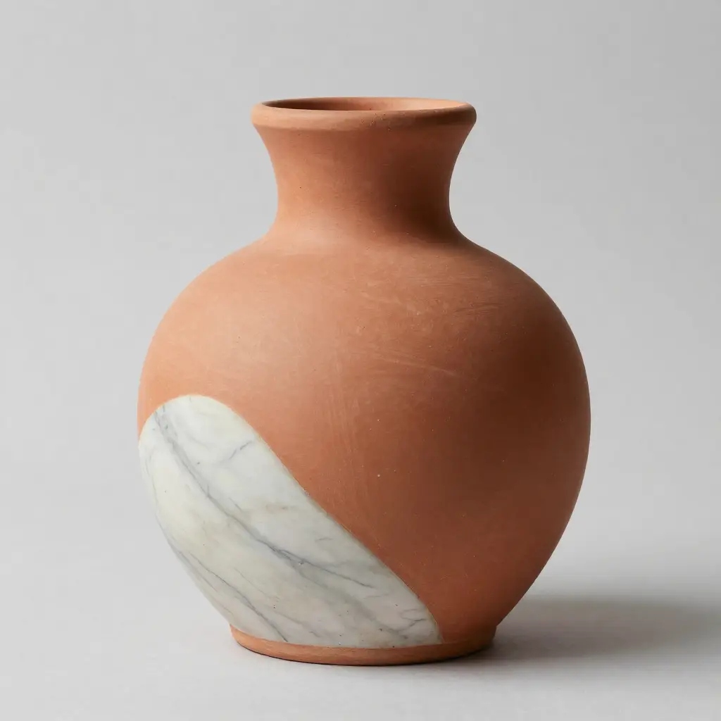 Handcrafted ceramic decor piece with terracotta and marble